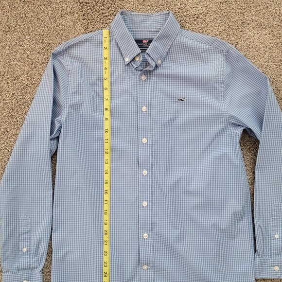 Boys Vineyard Vines Blue Checked Button Down Whale Shirt  X-Large 18 - Picture 6 of 8